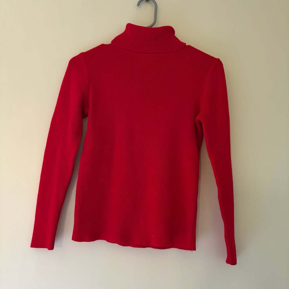Red Ribbed Turtleneck Sweater
